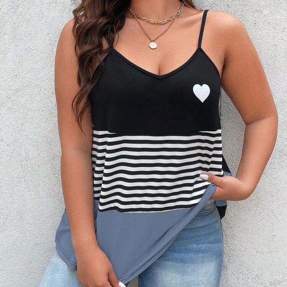Blue Striped Tank with heart - Picture 1 of 4